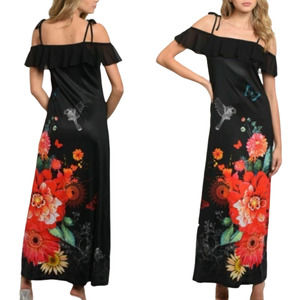 TWELFTH LOVE Maxi Dress Black Floral Off-Shoulder